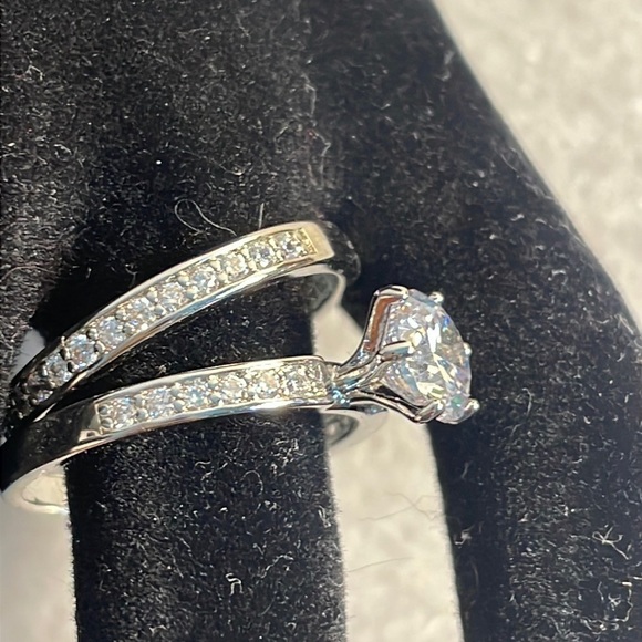 A new day bridal ring set silver plated cubic zirconia diamond jewelry set Sz 8 - Picture 9 of 10
